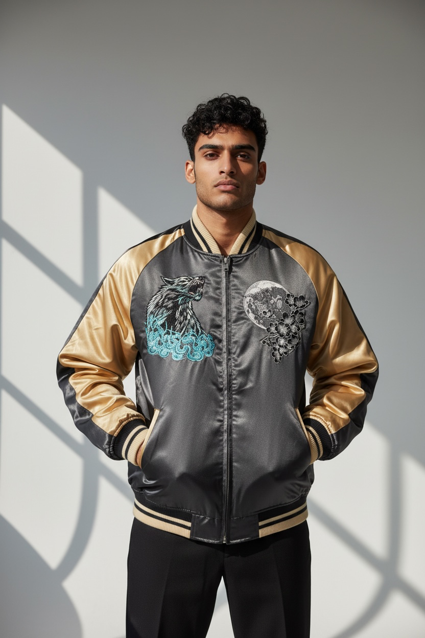 Wolf and the moon dark night sukajan